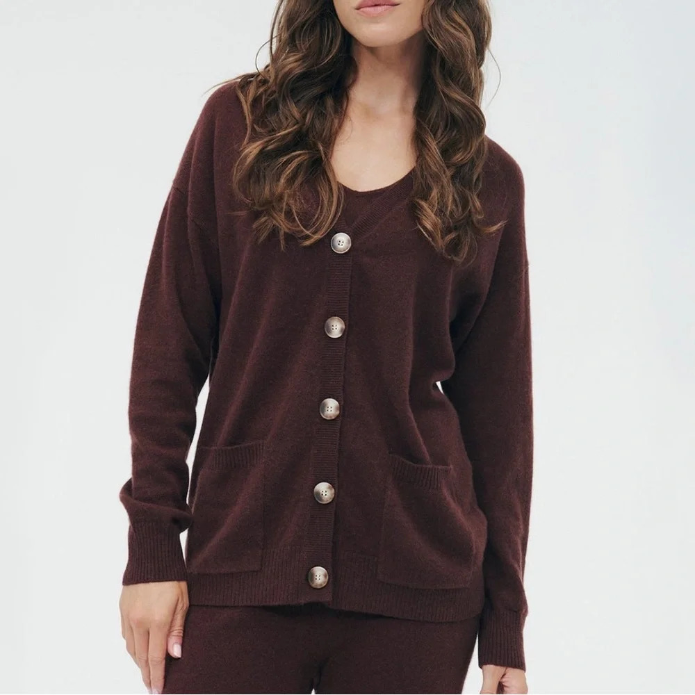 Naadam 100% cashmere boyfriend cardigan in dark brown size XS NWT